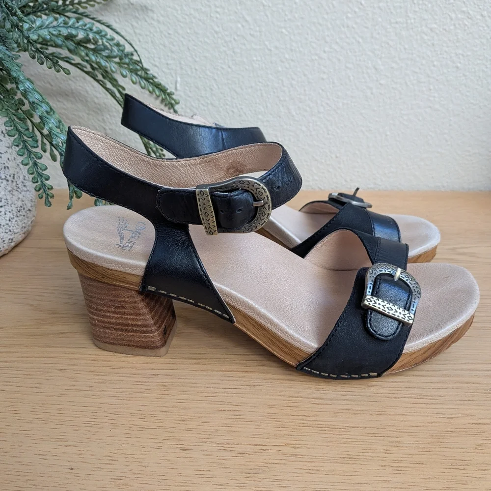 Dansko Anna Black Leather Western Heeled Comfort Sandals Size 39 (8.5 - 9) - Picture 2 of 14